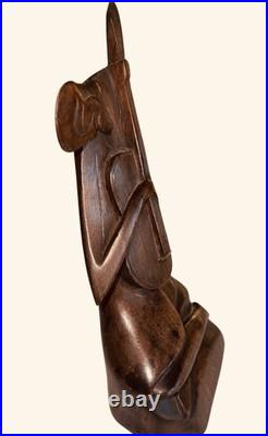 Ironwood Cubist Musician Sculpture After Picasso Style Mid Century 9