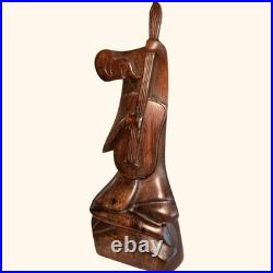 Ironwood Cubist Musician Sculpture After Picasso Style Mid Century 9