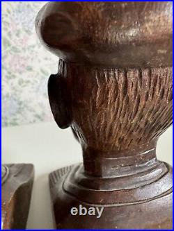 J. Alberdi Handmade Hand Carved Wood Busts Mid-Century Carving Old Man & Woman