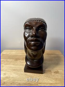 J Ramirez Wood Carved Male/Female Warrior Busts Wood Sculpture Indigenous native