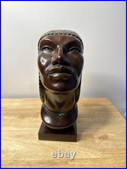 J Ramirez Wood Carved Male/Female Warrior Busts Wood Sculpture Indigenous native