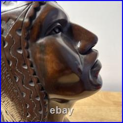 J Ramirez Wood Carved Male/Female Warrior Busts Wood Sculpture Indigenous native