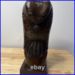 J Ramirez Wood Carved Male/Female Warrior Busts Wood Sculpture Indigenous native