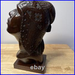 J Ramirez Wood Carved Male/Female Warrior Busts Wood Sculpture Indigenous native