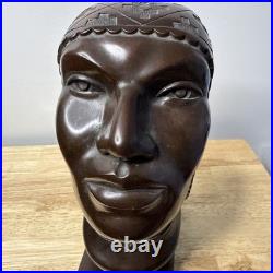 J Ramirez Wood Carved Male/Female Warrior Busts Wood Sculpture Indigenous native