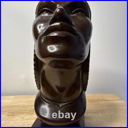 J Ramirez Wood Carved Male/Female Warrior Busts Wood Sculpture Indigenous native