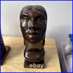 J Ramirez Wood Carved Male/Female Warrior Busts Wood Sculpture Indigenous native