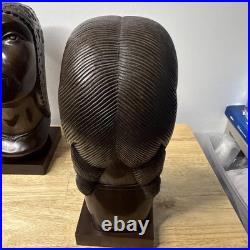 J Ramirez Wood Carved Male/Female Warrior Busts Wood Sculpture Indigenous native