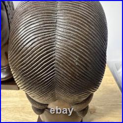 J Ramirez Wood Carved Male/Female Warrior Busts Wood Sculpture Indigenous native