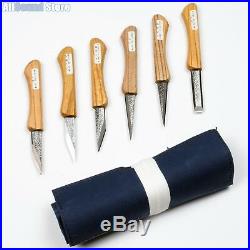 JAPANESE KOGATANA WOOD CARVING KNIFE SET Knives With ROLL-UP BAG, SET OF 6 NEW