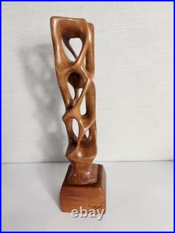 JEV MCM Hand Carved Modernist Biomorphic Abstract Polished Wood Sculpture 12.25