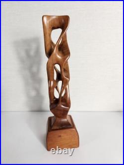 JEV MCM Hand Carved Modernist Biomorphic Abstract Polished Wood Sculpture 12.25