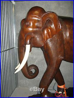 JUMBO Hand Carved Teak Wood Elephant Sculpture Statue on Platform 6 Feet Tall