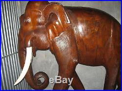 JUMBO Hand Carved Teak Wood Elephant Sculpture Statue on Platform 6 Feet Tall