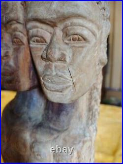 Jamaican Love Unity Totem Blue Mahoe Wood Carving By Eric Williams 13 Vintage