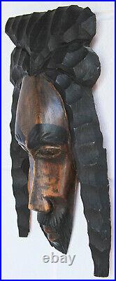 Jamaican Rastafarian Man Hand-Crafted Red Cedar Wood Carving Vintage Sculpture