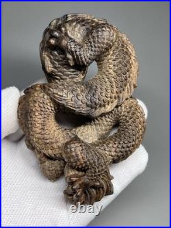 Japanese Dragon Wood Carving Sculpture Fine Detailed Handcrafted Netsuke Art