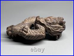 Japanese Dragon Wood Carving Sculpture Fine Detailed Handcrafted Netsuke Art