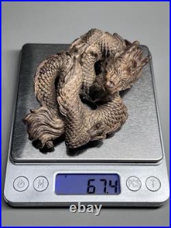 Japanese Dragon Wood Carving Sculpture Fine Detailed Handcrafted Netsuke Art