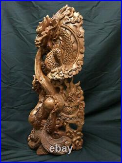 Japanese Vintage Wood Carving Large & Heavy Dragon Sculpture 24