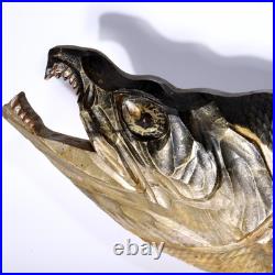 Japanese Vintage Wooden Carving of Salmon Ornate Sculpture WO414 Japanese Vintage Wooden Carving of Salmon Ornate Sculpture WO414
