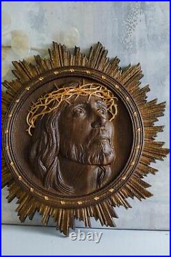 Jesus Christ Wearing Crown WOODEN CARVED ICON ACCURATE DETAIS INSCRIPTION