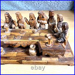 Jesus last Supper Carved Olive Wood Carving Sculpture Disciples 23 Display