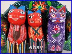Joaquin Hernandez Vazquez Wood Carving Family of Cats Folk Art Mexico Handcraft