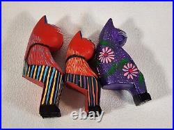 Joaquin Hernandez Vazquez Wood Carving Family of Cats Folk Art Mexico Handcraft