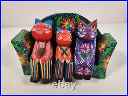 Joaquin Hernandez Vazquez Wood Carving Family of Cats Folk Art Mexico Handcraft