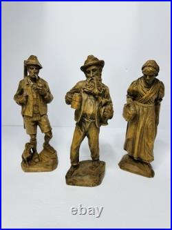 Jobin Brienz of Switzerland Hand Carved 10 In. Wood Sculptures Set of 3 Vintage