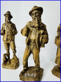 Jobin Brienz of Switzerland Hand Carved 10 In. Wood Sculptures Set of 3 Vintage