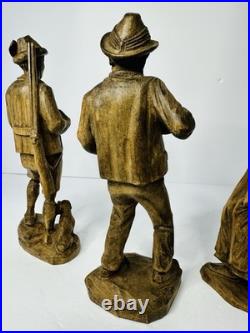 Jobin Brienz of Switzerland Hand Carved 10 In. Wood Sculptures Set of 3 Vintage