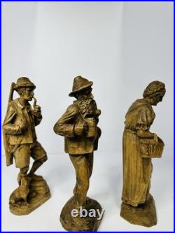 Jobin Brienz of Switzerland Hand Carved 10 In. Wood Sculptures Set of 3 Vintage