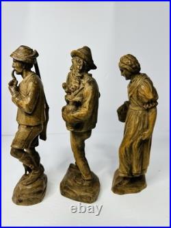 Jobin Brienz of Switzerland Hand Carved 10 In. Wood Sculptures Set of 3 Vintage