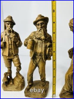 Jobin Brienz of Switzerland Hand Carved 10 In. Wood Sculptures Set of 3 Vintage