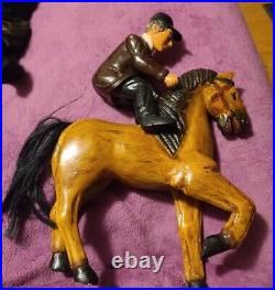 Jockey and Horse Carved Wood Large 13 Americana Sculpture 2 Piece Hand Painted