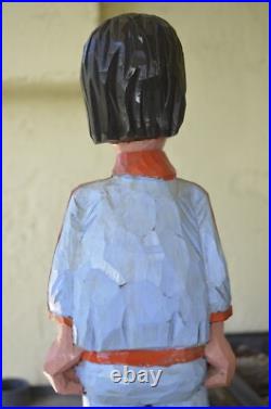 John Basch Signed Carved Man Sculpture Wooden Folk Art WOOD CARVER Vintage 70s