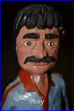 John Basch Signed Carved Man Sculpture Wooden Folk Art WOOD CARVER Vintage 70s