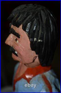 John Basch Signed Carved Man Sculpture Wooden Folk Art WOOD CARVER Vintage 70s