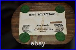 John Basch Signed Carved Man Sculpture Wooden Folk Art WOOD CARVER Vintage 70s