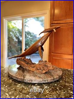 John Bennett Myrtlewood Humpback Whale & Calf Vintage Original Wood Carving