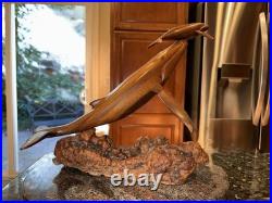 John Bennett Myrtlewood Humpback Whale & Calf Vintage Original Wood Carving