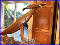 John Bennett Myrtlewood Humpback Whale & Calf Vintage Original Wood Carving