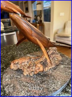 John Bennett Myrtlewood Humpback Whale & Calf Vintage Original Wood Carving
