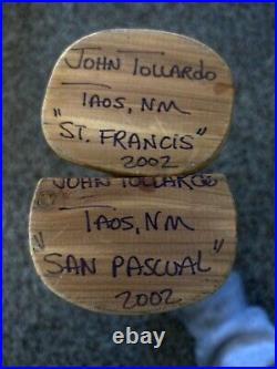 John Tollardo San Pascual & St Francis Carved Cedar Sculpture Figurines 2002