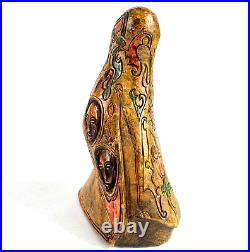 John Wilson Faces in Art Hand Carved Wood Sculpture Americana Signed 7 1/4 in