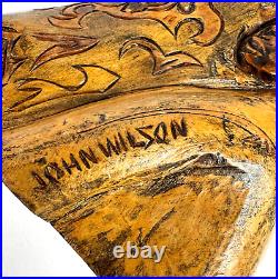 John Wilson Faces in Art Hand Carved Wood Sculpture Americana Signed 7 1/4 in