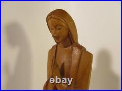 Jose Pinal Wood Carved Figure Mary Madonna 14 MCM Art Deco Sculpture Christian