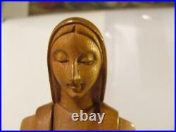 Jose Pinal Wood Carved Figure Mary Madonna 14 MCM Art Deco Sculpture Christian